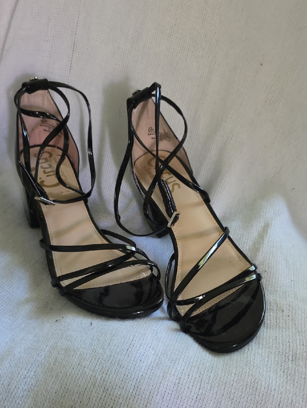 Sam Edelman Black Patent Strappy Block Heel Sandals  NWB.   8.5